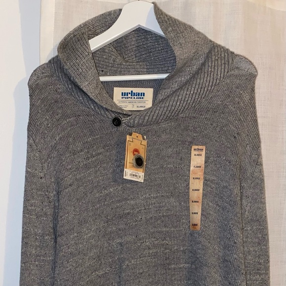 Urban Pipeline Sweater Mens XLARGE Gray 100% Cotton Shawl Collar Button Neck NEW - Picture 3 of 5